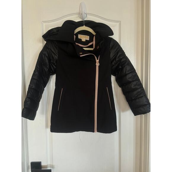Michael Kors Jacket Girls 7/8 Black Rose Gold Zipper Fleece Lined Soft Shell - Picture 2 of 7